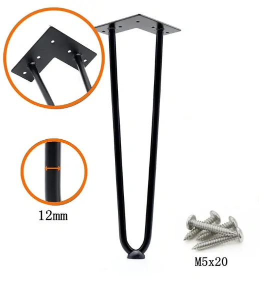 Posteľová noha Hairpin 200mm, 4 kusy, čierna