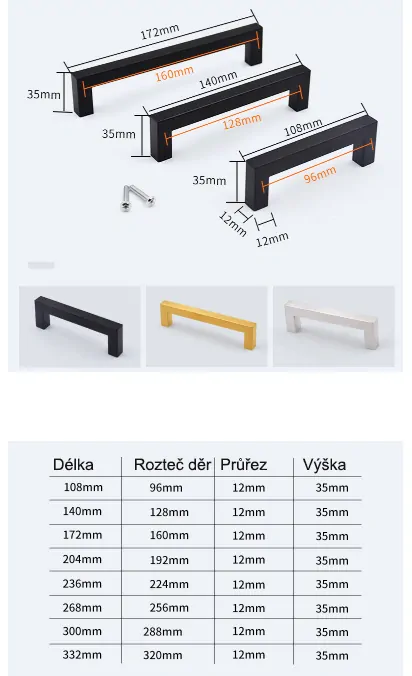 Nerezové madlo 236mm zlaté 12x12mm