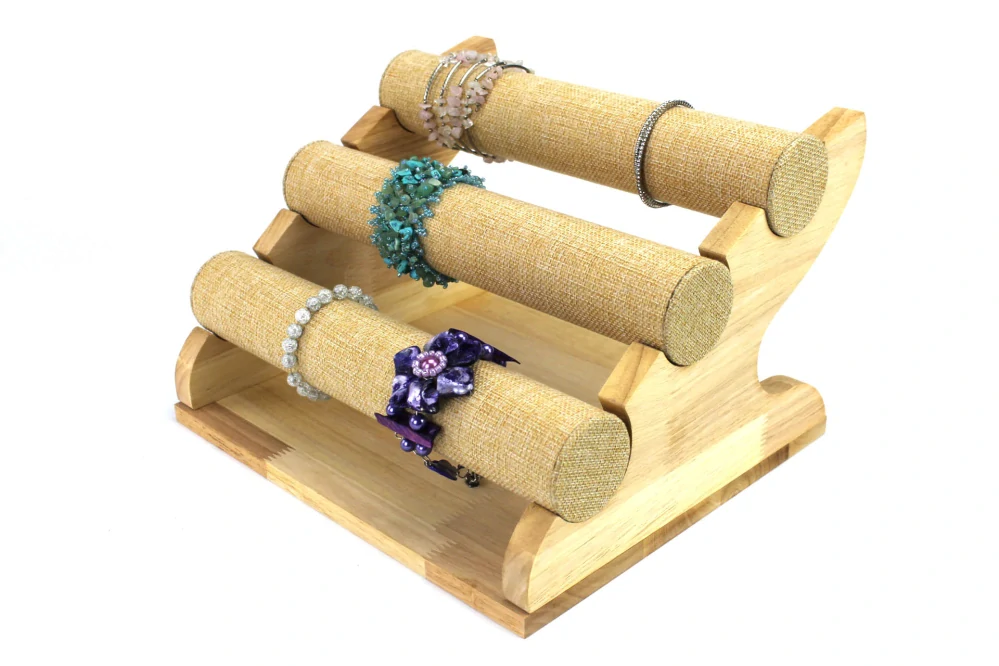 Stojanček, dekolt na náramky 3 poschodia sisálová textilia