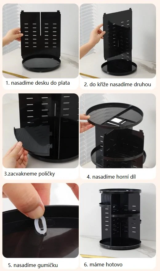 Otočný kozmetický organizér - čierny