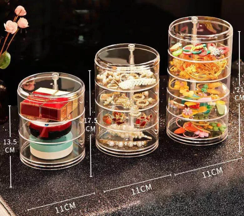 Päťposchodový otočný organizér na šperky transparentný