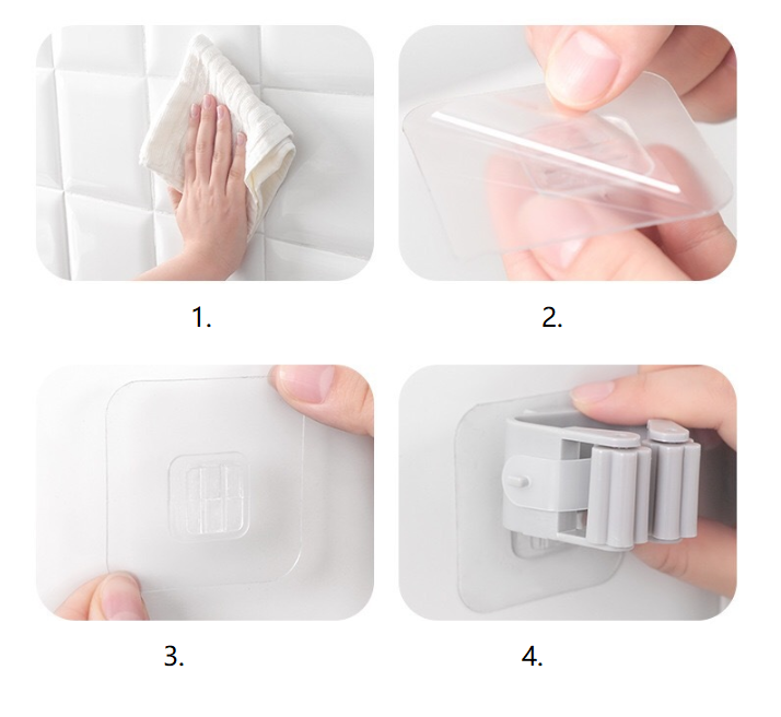 Samolepiaci držiak na zmetáky a mopy, sada 5 ks (biela)