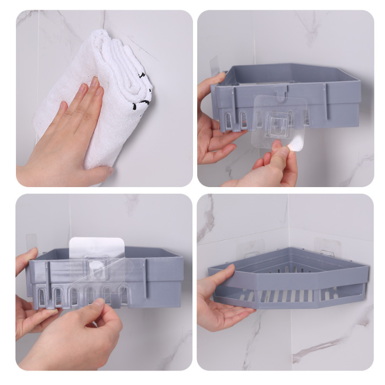 Rohová nástenná polička do kúpeľne - šedá