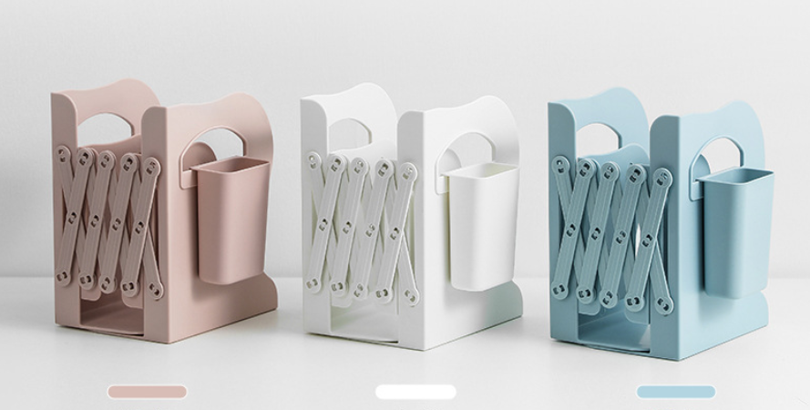 Organizér, stojan na knihy s držiakom na ceruzky – zelenomodrý