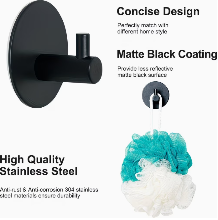 Samolepiaci háčik – čierny okrúhly, sada 4 ks