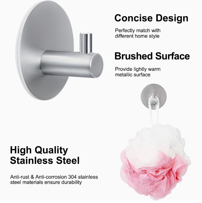 Samolepiaci háčik – nerez okrúhly, súprava 4 ks