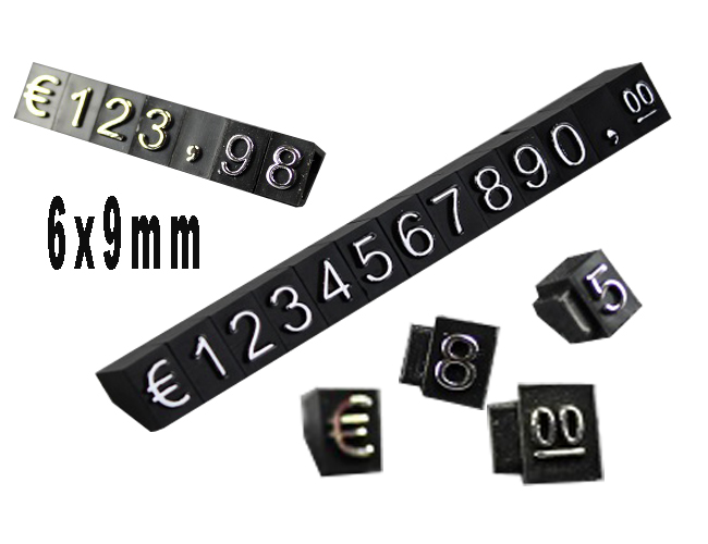 Plastové cenovky 6 × 9 mm, strieborná, 1 rad ELEMENTRIX