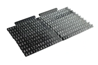 Plastové cenovky strieborný prelis 6x9mm 20x rada €,$,¥