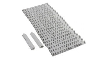 Plastové cenovky čierne, biele 6x9mm 20x rada €,$,¥