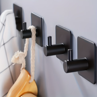 Samolepiaci háčik – čierny hranatý, sada 4 ks