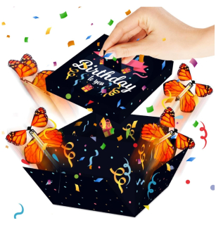 Darčeková prekvapivá krabička s lietajúcimi motýľmi - Happy Birthday