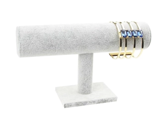 Sivý zamatový stojan na náramky, výška 14 cm