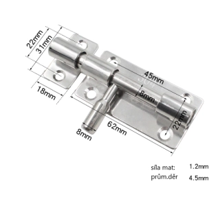 Nerezová dverová petlica 304, 32 × 62 mm s protikusom